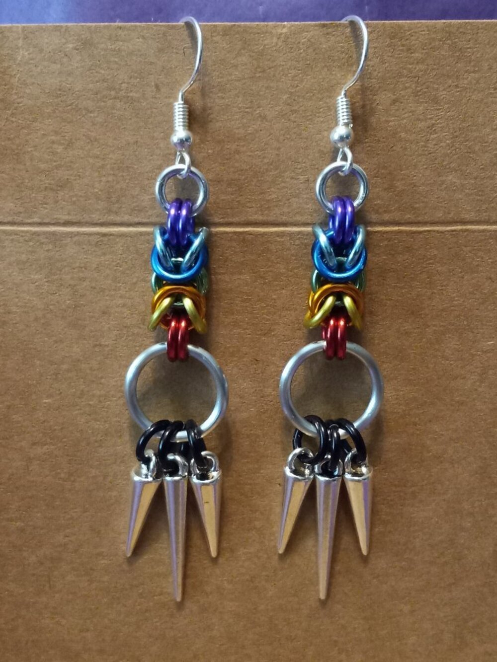 Rainbow Spiked Chain Mail Earrings